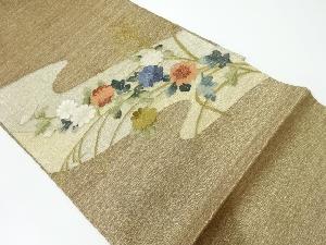 リサイクル　すくい織霞に菊・草葉模様織出し袋帯